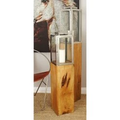 Coupon 🛒 Brown Mango Wood Contemporary Candle Holder Lantern, 36" x 9" x 9" by Ivory and Iris 🛒 -Cheap Ivory and Iris Store D503888S 7