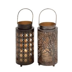 Top 10 🎉 Set of 2" Brown Metal Eclectic Lantern, 5" x 16" by Ivory and Iris 🎉