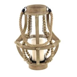 Best deal ⌛ Beige Recycled Wood Farmhouse LED Lantern, 16" x 10" x 10" by Ivory and Iris 👏