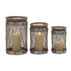Budget ✔️ Set of 3" Silver Metal Rustic Lantern, 11", 9", 8" by Ivory and Iris 🔥