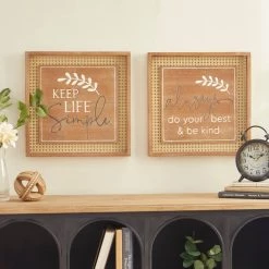 Cheapest 🎁 Set of 2 Brown Wood Farmhouse Wall Decor 16"x 16" by Ivory and Iris 👏 -Cheap Ivory and Iris Store D503914S 7