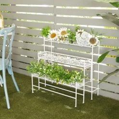 Promo 💯 White Iron French Country Plantstand, 28" x 30" x 7" by Ivory and Iris 😉 -Cheap Ivory and Iris Store D503976S 7