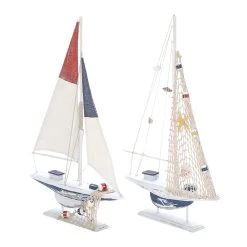 Best Pirce ✔️ Set of 2 White Wood Coastal Sail Boat Sculpture, 22" x 13" by Ivory and Iris ✔️