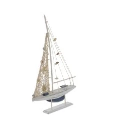 Best Pirce ✔️ Set of 2 White Wood Coastal Sail Boat Sculpture, 22" x 13" by Ivory and Iris ✔️ -Cheap Ivory and Iris Store D504022S 17