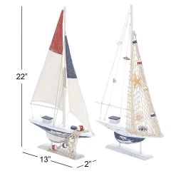 Best Pirce ✔️ Set of 2 White Wood Coastal Sail Boat Sculpture, 22" x 13" by Ivory and Iris ✔️ -Cheap Ivory and Iris Store D504022S 19