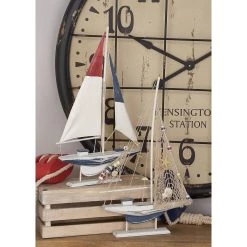 Best Pirce ✔️ Set of 2 White Wood Coastal Sail Boat Sculpture, 22" x 13" by Ivory and Iris ✔️ -Cheap Ivory and Iris Store D504022S 20