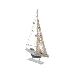 Best Pirce ✔️ Set of 2 White Wood Coastal Sail Boat Sculpture, 22" x 13" by Ivory and Iris ✔️ -Cheap Ivory and Iris Store D504022S 4