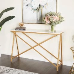 New 👏 White Iron Contemporary Console Table, 31" x 47" x 14" by Ivory and Iris 😀 -Cheap Ivory and Iris Store D504097S 9