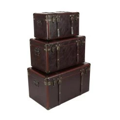 Cheapest 🔥 Set of 3" Brown Leather Traditional Trunk, 19", 24", 27" by Ivory and Iris 🌟
