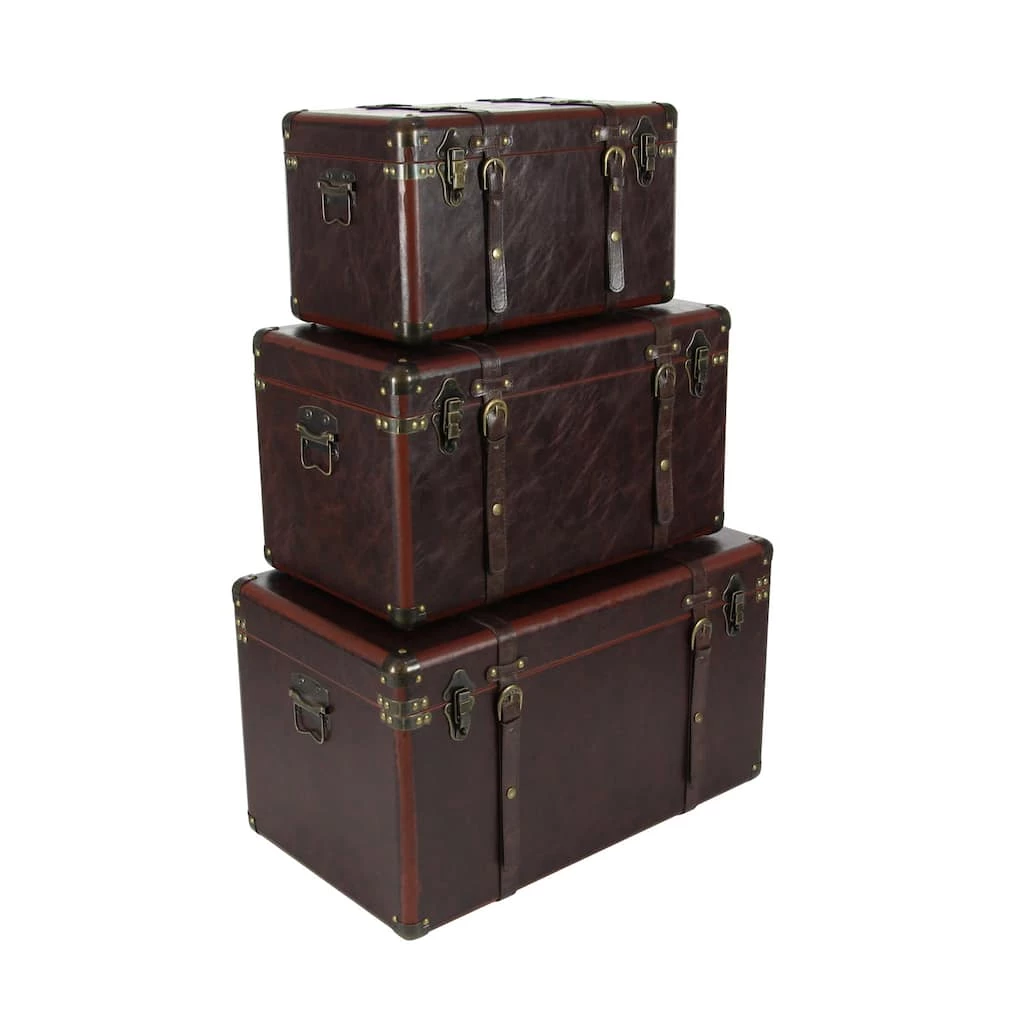 Cheapest π₯ Set of 3" Brown Leather Traditional Trunk, 19", 24", 27" by Ivory and Iris π 1 Cheapest π₯ Set of 3" Brown Leather Traditional Trunk, 19", 24", 27" by Ivory and Iris π