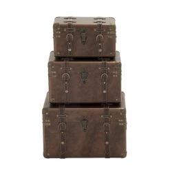 Buy ⭐ Set of 3" Brown Leather Traditional Trunk, 18", 16", 13" by Ivory and Iris 🛒