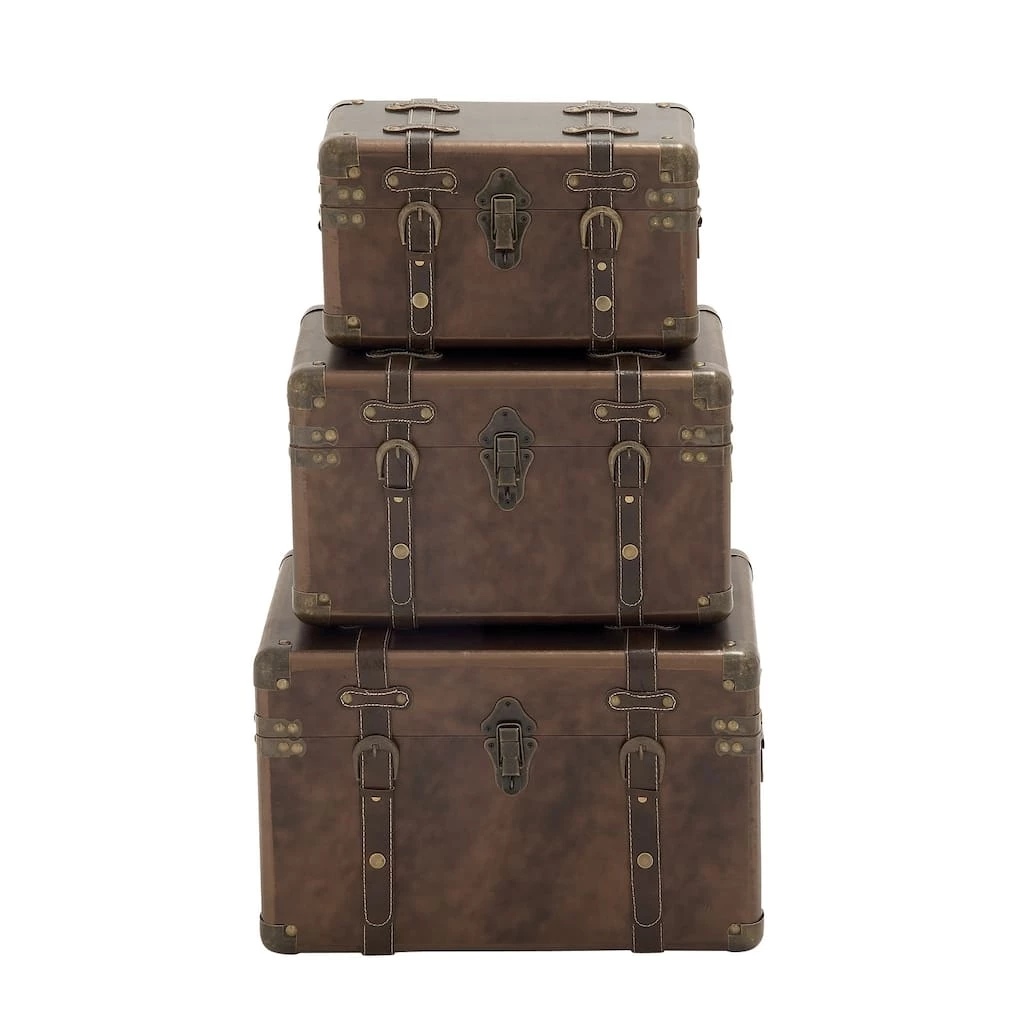 Buy β Set of 3" Brown Leather Traditional Trunk, 18", 16", 13" by Ivory and Iris π 1 Buy β Set of 3" Brown Leather Traditional Trunk, 18", 16", 13" by Ivory and Iris π