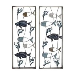 Cheapest π Set of 2 Blue Metal Coastal Fish Wall Decor, 11" x 29" by Ivory and Iris π€©