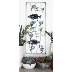 Cheapest 👍 Set of 2 Blue Metal Coastal Fish Wall Decor, 11" x 29" by Ivory and Iris 🤩 -Cheap Ivory and Iris Store D504189S 5