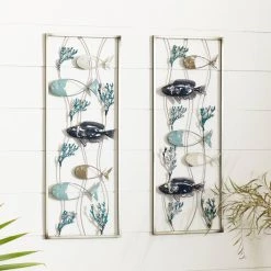 Cheapest 👍 Set of 2 Blue Metal Coastal Fish Wall Decor, 11" x 29" by Ivory and Iris 🤩 -Cheap Ivory and Iris Store D504189S 6