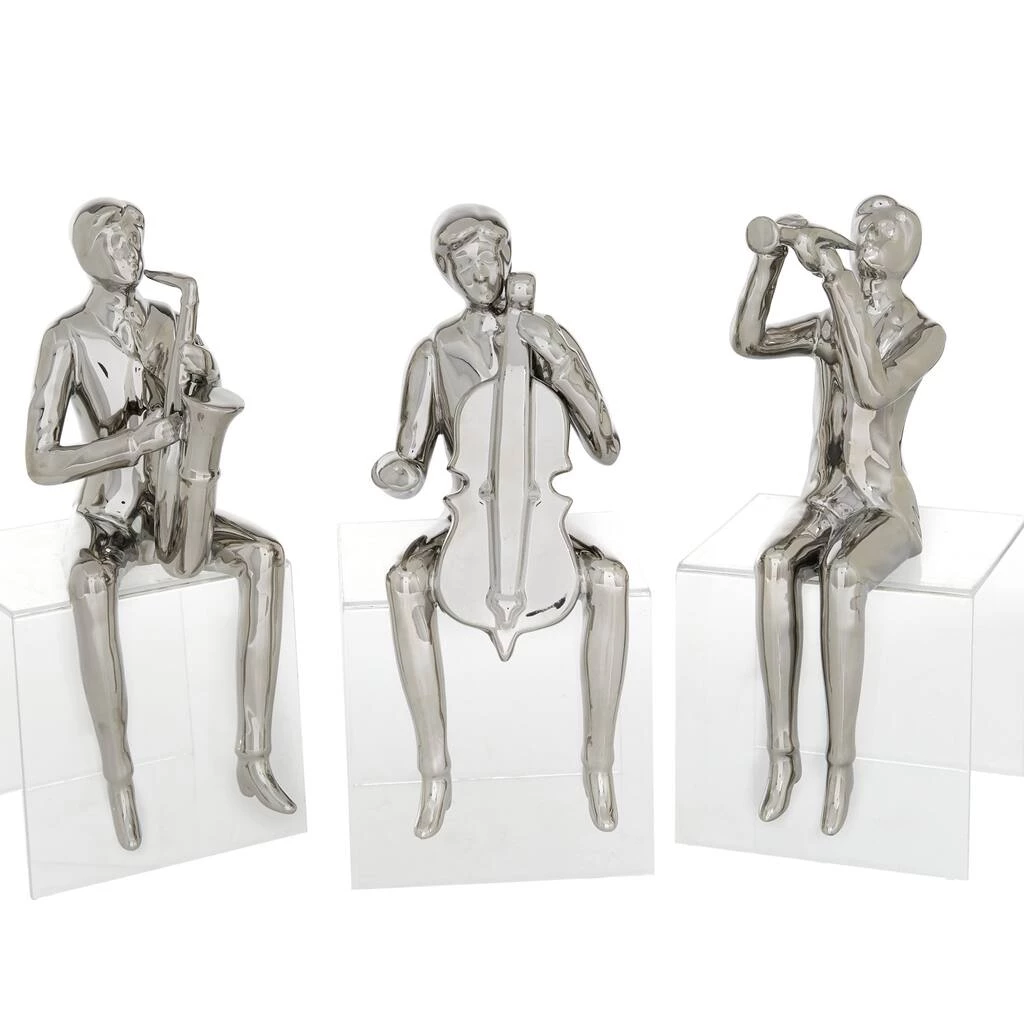 New π Set of 3 Silver Porcelain Traditional Musician Sculpture, 4" x 9.5" by Ivory and Iris π 1 New π Set of 3 Silver Porcelain Traditional Musician Sculpture, 4" x 9.5" by Ivory and Iris π