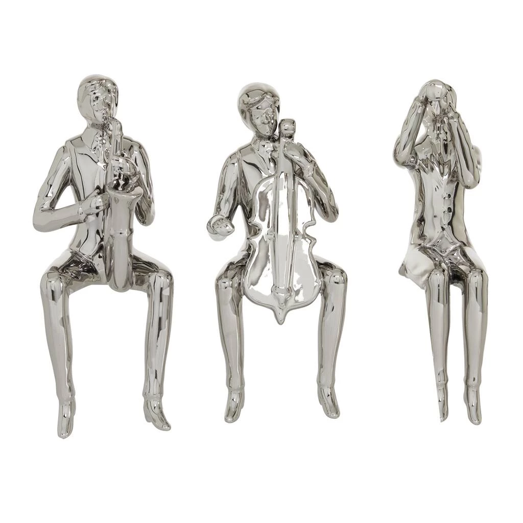 New π Set of 3 Silver Porcelain Traditional Musician Sculpture, 4" x 9.5" by Ivory and Iris π 3 New π Set of 3 Silver Porcelain Traditional Musician Sculpture, 4" x 9.5" by Ivory and Iris π - Image 3