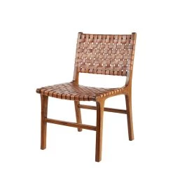 New π Brown Leather and Teak Contemporary Dining Chair, 33" x 21" x 20" by Ivory and Iris π§¨