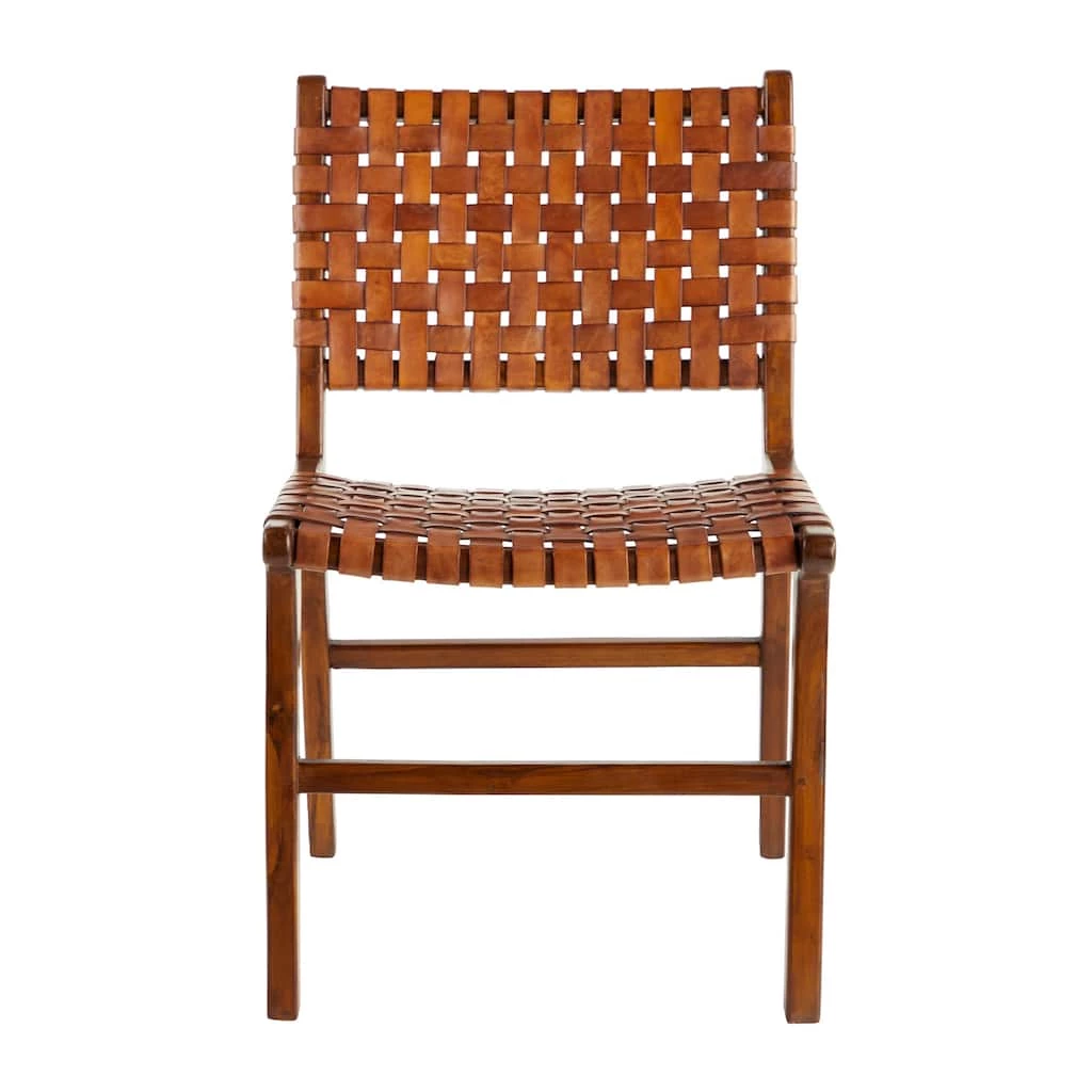 New π Brown Leather and Teak Contemporary Dining Chair, 33" x 21" x 20" by Ivory and Iris 𧨠2 New π Brown Leather and Teak Contemporary Dining Chair, 33" x 21" x 20" by Ivory and Iris 𧨠- Image 2