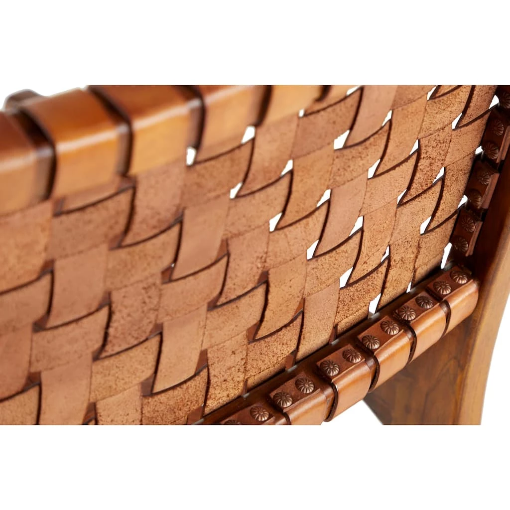 New π Brown Leather and Teak Contemporary Dining Chair, 33" x 21" x 20" by Ivory and Iris 𧨠4 New π Brown Leather and Teak Contemporary Dining Chair, 33" x 21" x 20" by Ivory and Iris 𧨠- Image 4