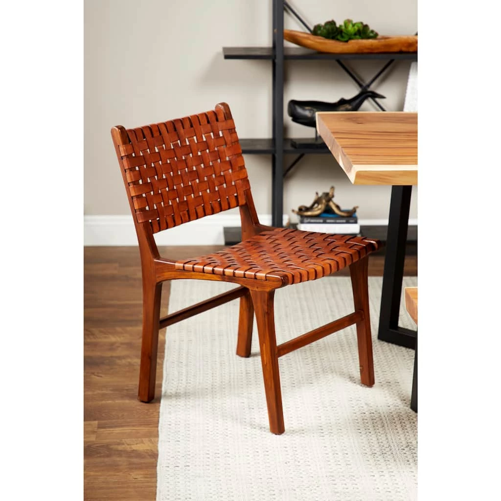 New π Brown Leather and Teak Contemporary Dining Chair, 33" x 21" x 20" by Ivory and Iris 𧨠7 New π Brown Leather and Teak Contemporary Dining Chair, 33" x 21" x 20" by Ivory and Iris 𧨠- Image 7