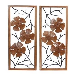 Best Sale π Set of 2 Rust Teak Wood Contemporary Style Wall Decor 14", 32" by Ivory and Iris β