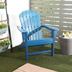 Flash Sale ✔️ Blue Polyethylene Traditional Outdoor Adirondack Chair, 38" x 31" x 32" by Ivory and Iris ⭐ -Cheap Ivory and Iris Store D507843S 7