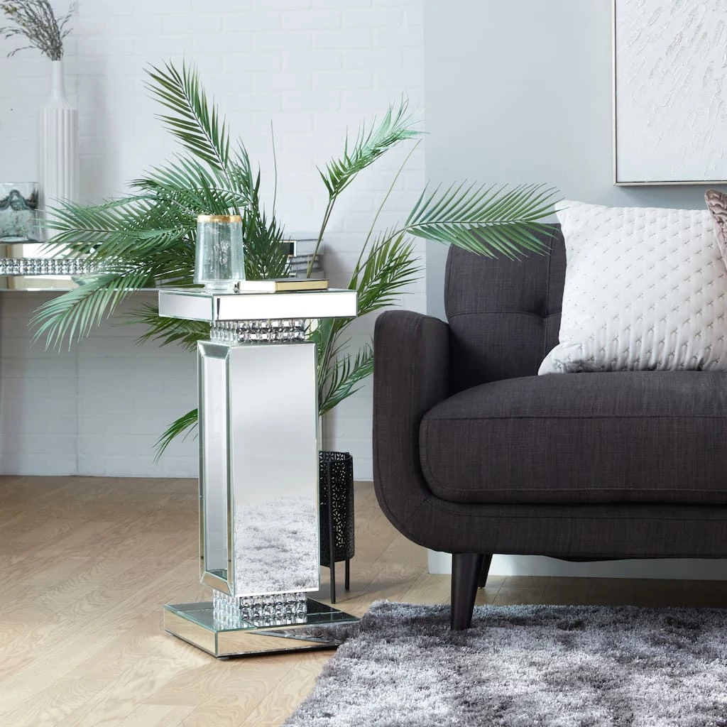 Budget ✨ Silver MDF Wood Glam Pedestal Table, 12" x 12" x 28" by Ivory and Iris ⭐ 8 Budget ✨ Silver MDF Wood Glam Pedestal Table, 12" x 12" x 28" by Ivory and Iris ⭐ - Image 8