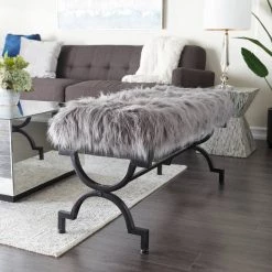 Promo 😍 Gray Iron Contemporary Bench, 20" x 17" x 42" by Ivory and Iris ⭐ -Cheap Ivory and Iris Store D508212S 9
