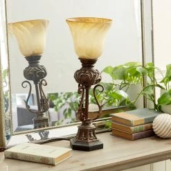 Best deal 🔔 Brown Metal Mediterranean Uplight Table Lamp, 20" x 7" x 7" by Ivory and Iris 😀 -Cheap Ivory and Iris Store D508301S 8