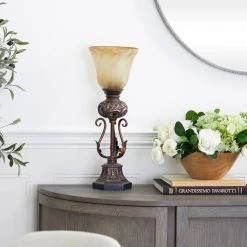 Best deal 🔔 Brown Metal Mediterranean Uplight Table Lamp, 20" x 7" x 7" by Ivory and Iris 😀 -Cheap Ivory and Iris Store D508301S 9