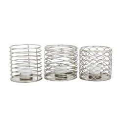 Cheapest β Set of 3 Silver Iron Modern Candle Holders, 4" x 4" x 4" by Ivory and Iris π