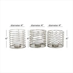 Cheapest ⭐ Set of 3 Silver Iron Modern Candle Holders, 4" x 4" x 4" by Ivory and Iris 🎁 -Cheap Ivory and Iris Store D508318S 7