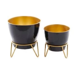 Deals 🧨 Set of 2 Black Iron Modern Planter, 11" x 10" x 10" by Ivory and Iris 🧨