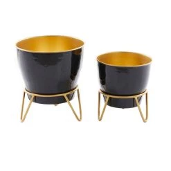Deals 🧨 Set of 2 Black Iron Modern Planter, 11" x 10" x 10" by Ivory and Iris 🧨 -Cheap Ivory and Iris Store D508346S 6
