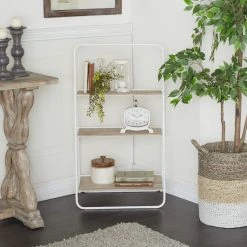 Wholesale 🌟 White Iron Farmhouse Shelving Unit, 36" x 13" x 20" by Ivory and Iris 🎁 -Cheap Ivory and Iris Store D509845S 8