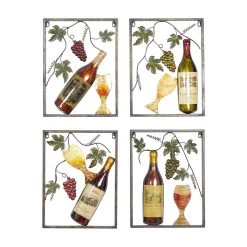 Brand new π Set of 4 Multi Colored Metal Traditional Wine Wall Decor, 18" x 14" by Ivory and Iris π―