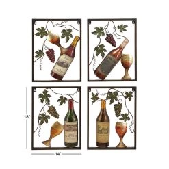 Brand new 🛒 Set of 4 Multi Colored Metal Traditional Wine Wall Decor, 18" x 14" by Ivory and Iris 💯 -Cheap Ivory and Iris Store D510868S 8