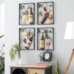 Brand new 🛒 Set of 4 Multi Colored Metal Traditional Wine Wall Decor, 18" x 14" by Ivory and Iris 💯 -Cheap Ivory and Iris Store D510868S 9