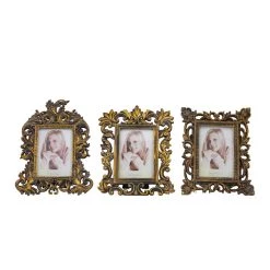 Outlet 🧨 3 Pack Brass Polystone Traditional Photo Frames by Ivory and Iris 😀