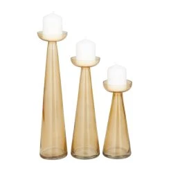 Top 10 βοΈ Set of 3 Gold Glass Contemporary Candle Holder, 3" x 3" x 3" by Ivory and Iris π