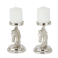 Best Pirce 🧨 Set of 2 Silver Aluminum Contemporary Candle Holder, 4" x 4" x 5" by Ivory and Iris 🧨