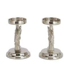 Best Pirce 🧨 Set of 2 Silver Aluminum Contemporary Candle Holder, 4" x 4" x 5" by Ivory and Iris 🧨 -Cheap Ivory and Iris Store D511453S 5