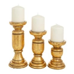 Best deal 🧨 Set of 3 Gold Mango Wood Traditional Candle Holders, 10" x 4" x 4" by Ivory and Iris 🎉