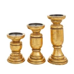 Best deal 🧨 Set of 3 Gold Mango Wood Traditional Candle Holders, 10" x 4" x 4" by Ivory and Iris 🎉 -Cheap Ivory and Iris Store D511457S 5