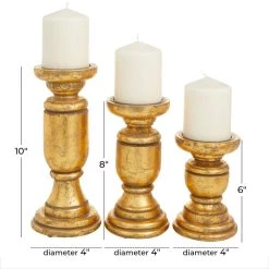 Best deal 🧨 Set of 3 Gold Mango Wood Traditional Candle Holders, 10" x 4" x 4" by Ivory and Iris 🎉 -Cheap Ivory and Iris Store D511457S 6