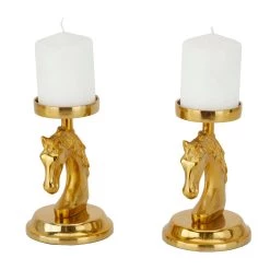 Hot Sale ⭐ Set of 2 Gold Aluminum Contemporary Candle Holder, 4" x 4" x 5" by Ivory and Iris 😉