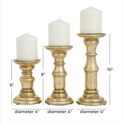 Top 10 🛒 Gold Wood Traditional Candle holder 10",8",6" by Ivory and Iris 🥰 -Cheap Ivory and Iris Store D511461S 6