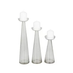 Buy 😍 Set of 3 Clear Glass Contemporary Candle Holder, 3" x 3" x 3" by Ivory and Iris 👍