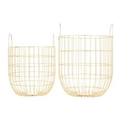 Cheap 😉 Set of 2 Gold Iron Contemporary Storage Baskets, 17" x 11" x 11" by Ivory and Iris 🛒